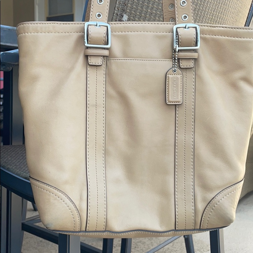 Tan coach bucket bag